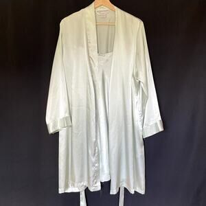 Morgan Taylor Intimates Robe and Slip Dress Set Large Sage Green Women Satin